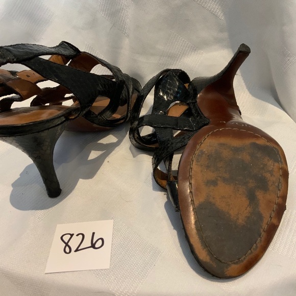 Black Snake Skin Strappy Heels - Picture 5 of 5